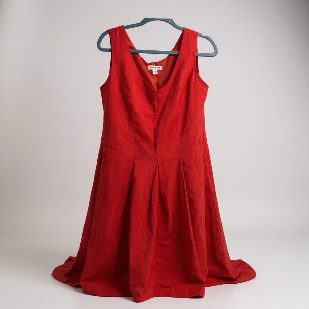 Coldwater Creek Orange Sleeveless V-Neck Pleated Midi Dress Womens Size 12‎